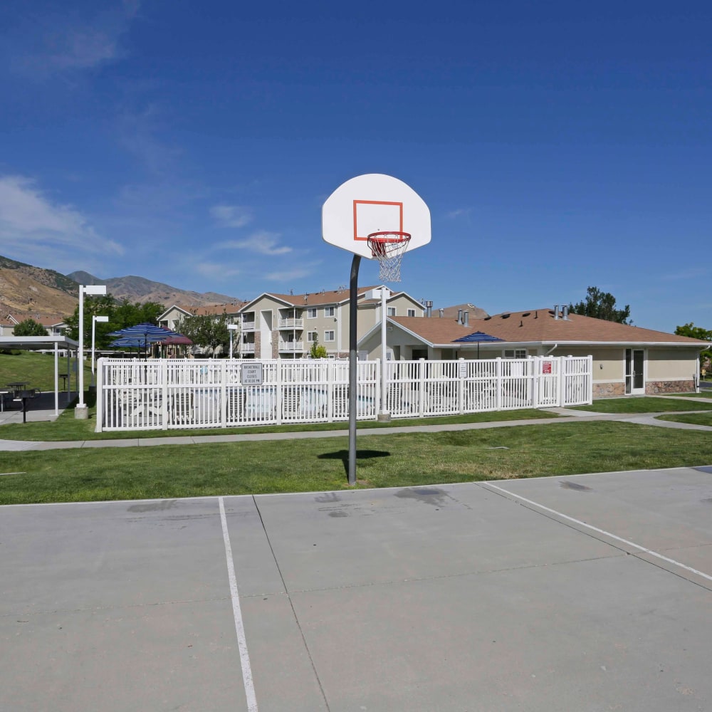 An on-site basketball court at Elk Run Apartments in Magna, Utah
