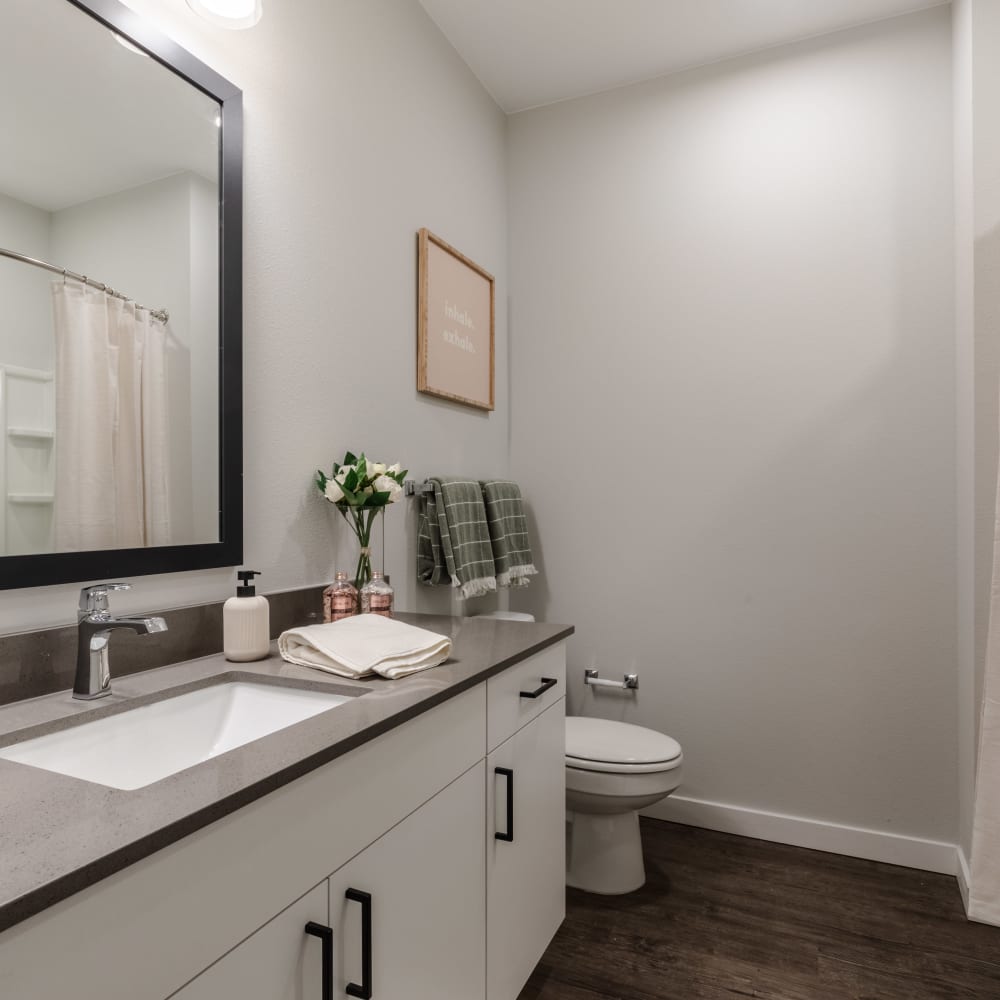 Model bathroom at Ladora Modern Apartments in Denver, Colorado