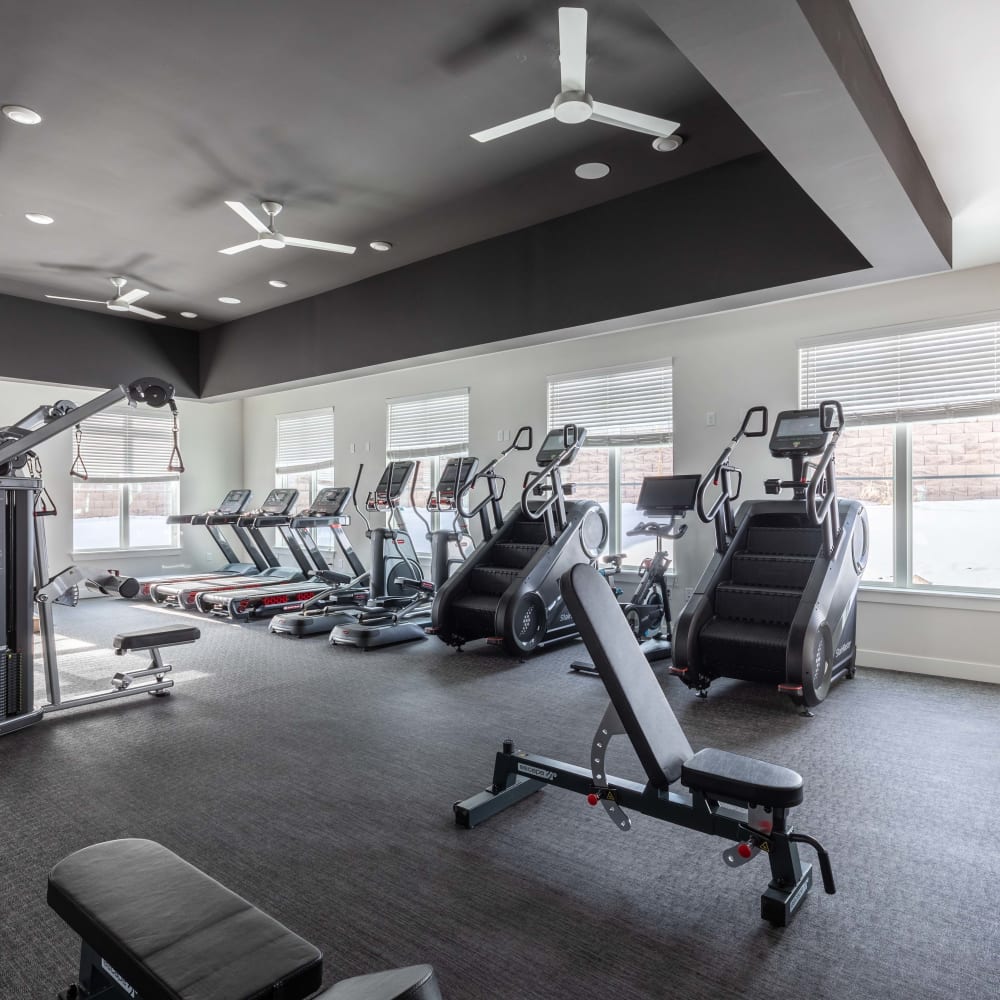 Fitness center at The Prospector Modern Apartments in Castle Rock, Colorado