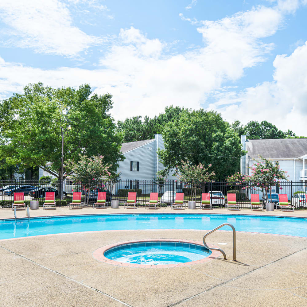 Our swimming pool and spa tub at Bradford Place Apartments in Byram, Mississippi