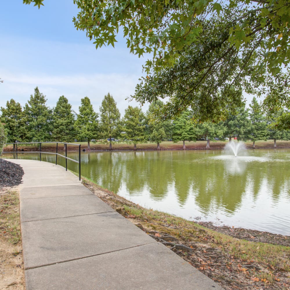 A paved walkway around the pond at Spring Lake in Byram, Mississippi