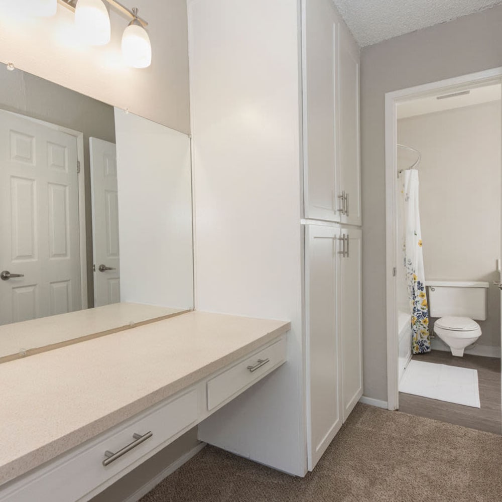 Bathroom with lots of counter space at Waverly Flats in Sacramento, California