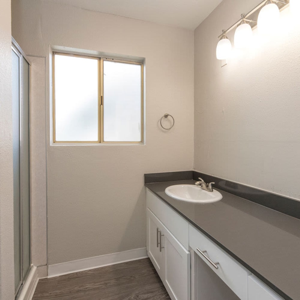 Bathroom with great cabinetry at Waverly Flats in Sacramento, California