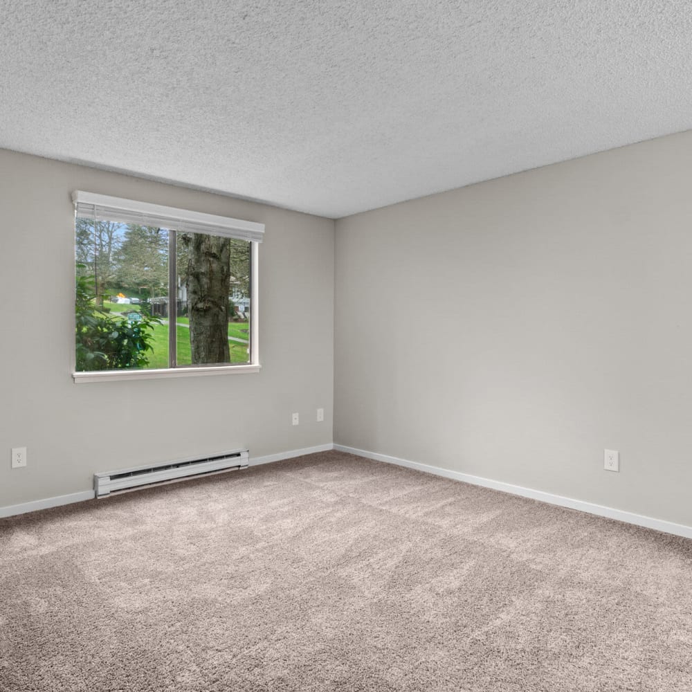 Bedroom with plush carpeting at Alderwood Park in Lynnwood, Washington