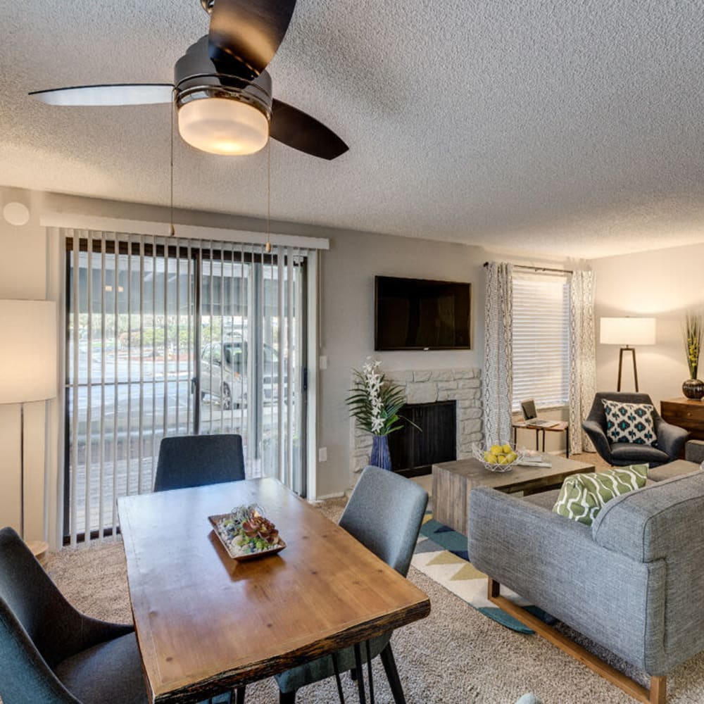 Living space with access to patio or balcony at The Commons in Federal Way, Washington