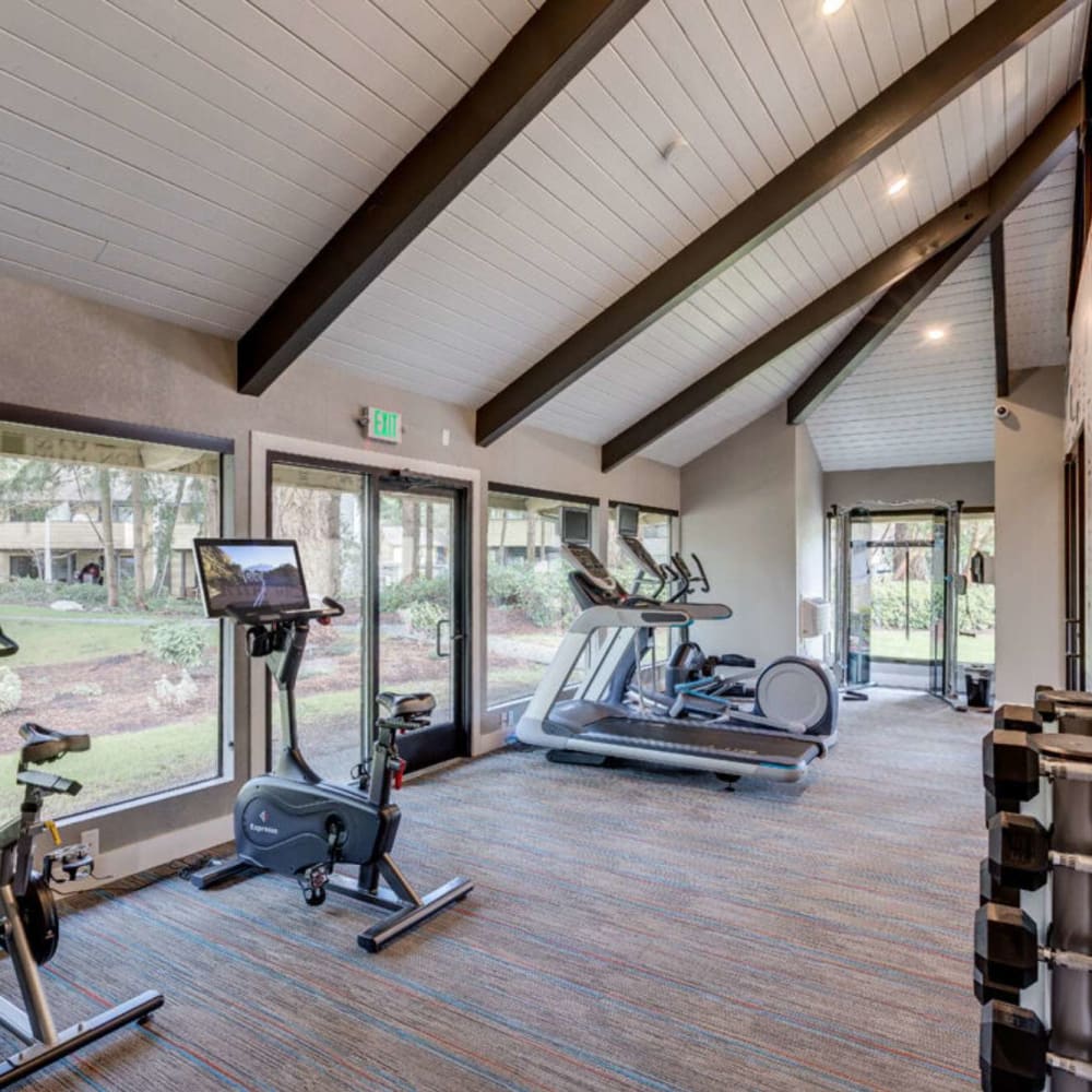 Fitness center with exercise bikes at The Commons in Federal Way, Washington
