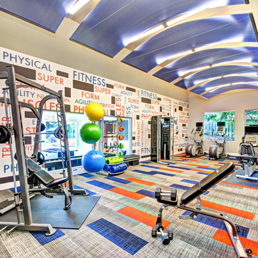 Fitness center with free weights at The Windsor in Renton, Washington
