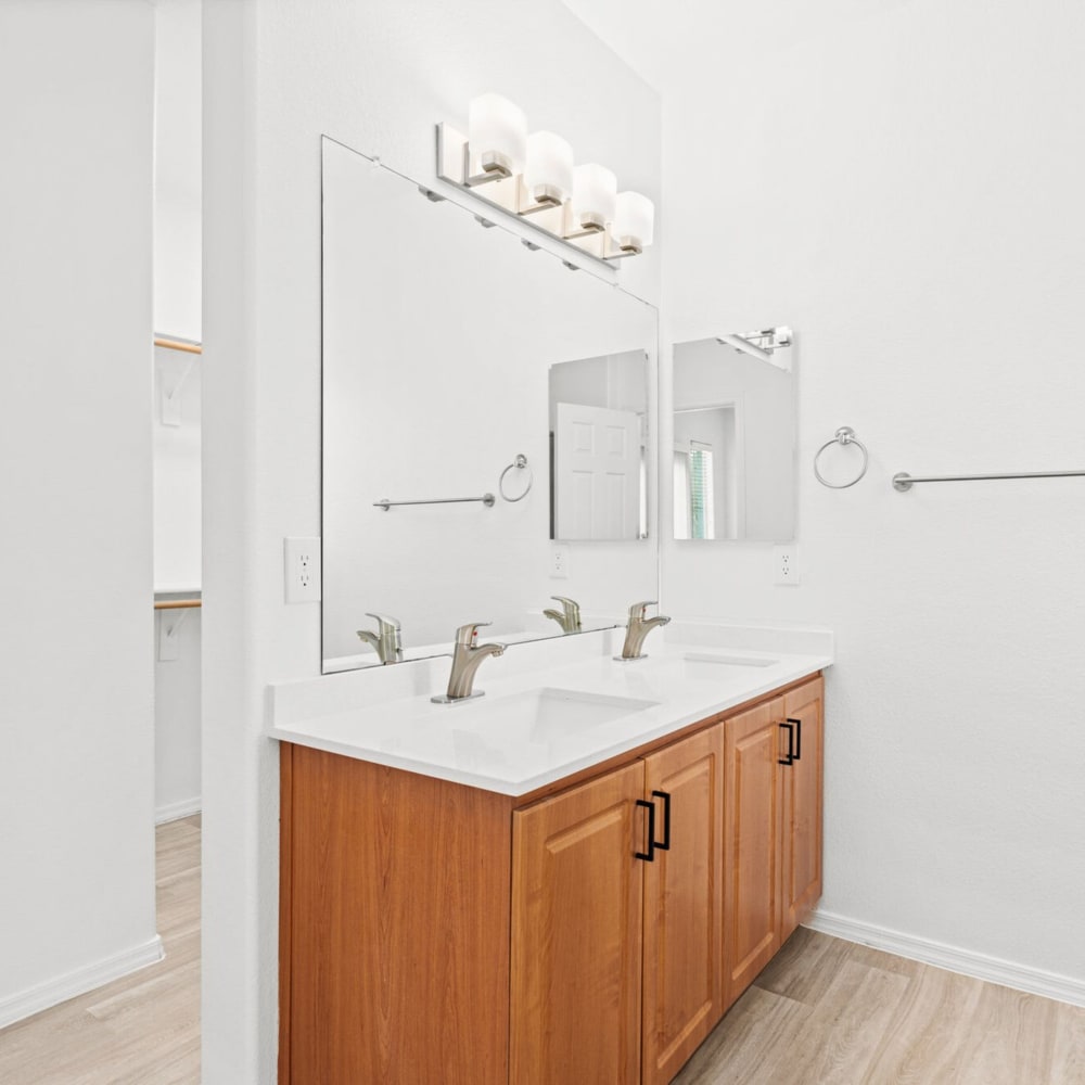 Bathroom with large vanity at Townhomes at Kyrene in Tempe, Arizona