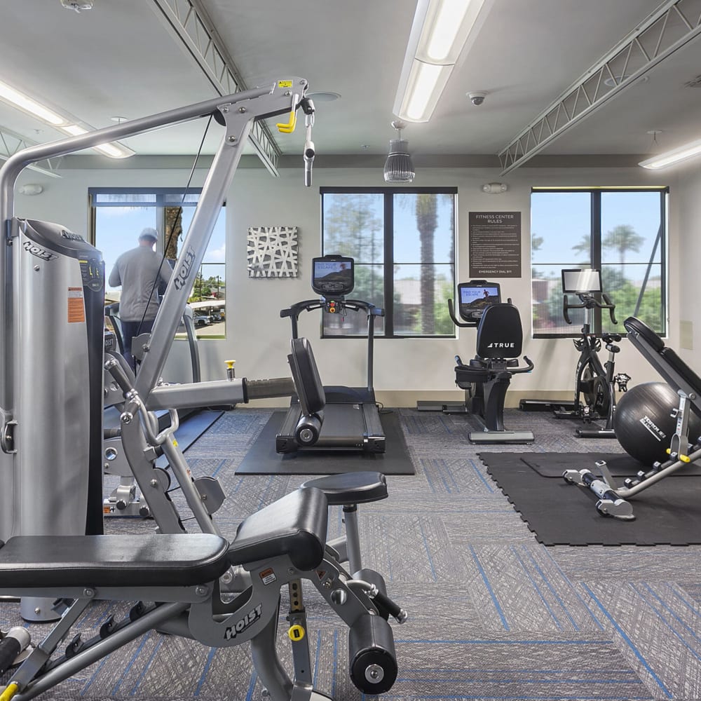 Fitness center with plenty of equipment at Luxe Scottsdale in Scottsdale, Arizona