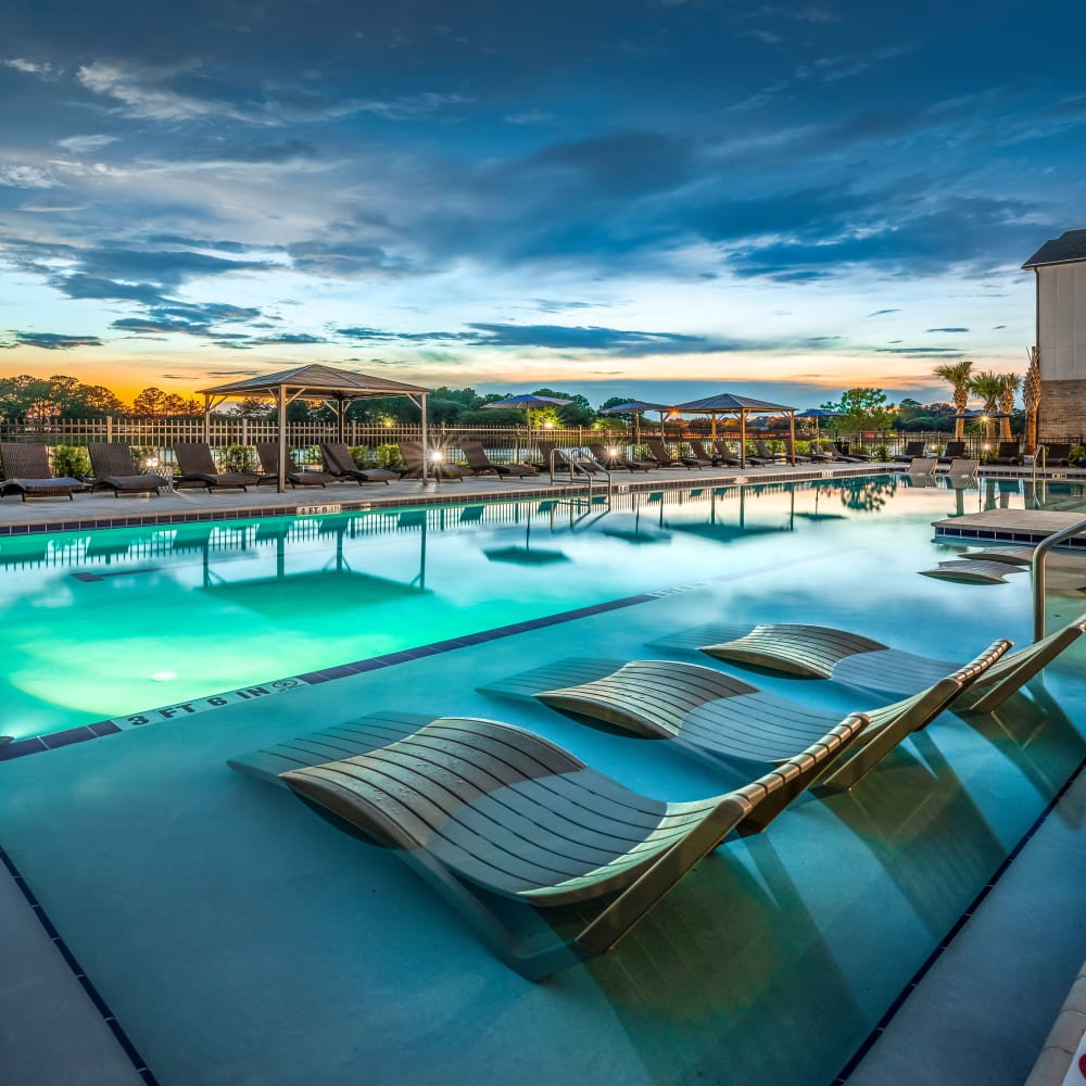 Lounge in our shallow pool chairs at Novo Kendall Town in Jacksonville, Florida