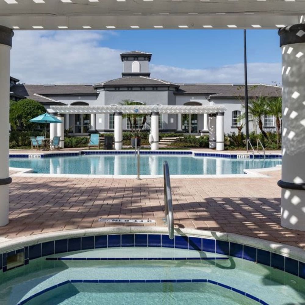 Beautiful pool and spa outside the clubhouse at The Fairways at Lake Mary in Lake Mary, Florida