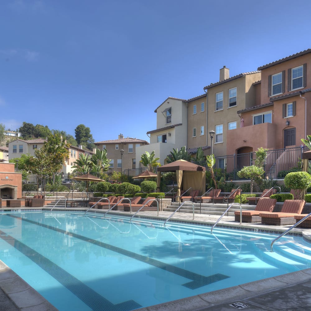 Refreshing outdoor swimming pool at Piazza D'Oro in Oceanside, California