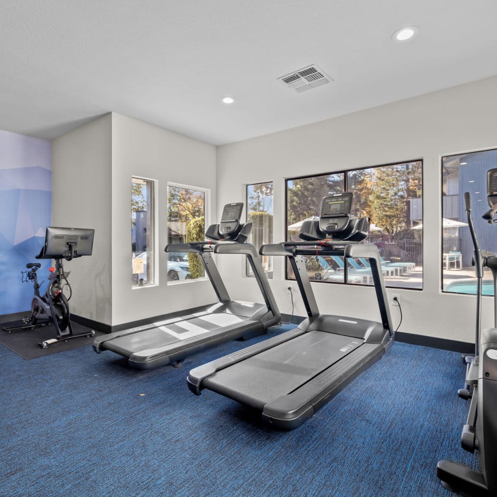 Fitness center with treadmills at Azure in Antelope, California