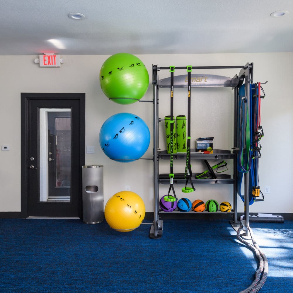 Fitness center exercise balls at Azure in Antelope, California