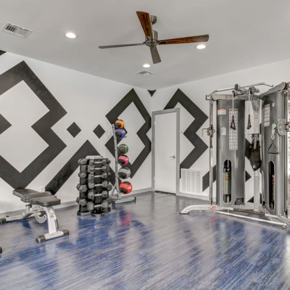 Gym room area at NOAH Apartments in San Antonio, Texas 
