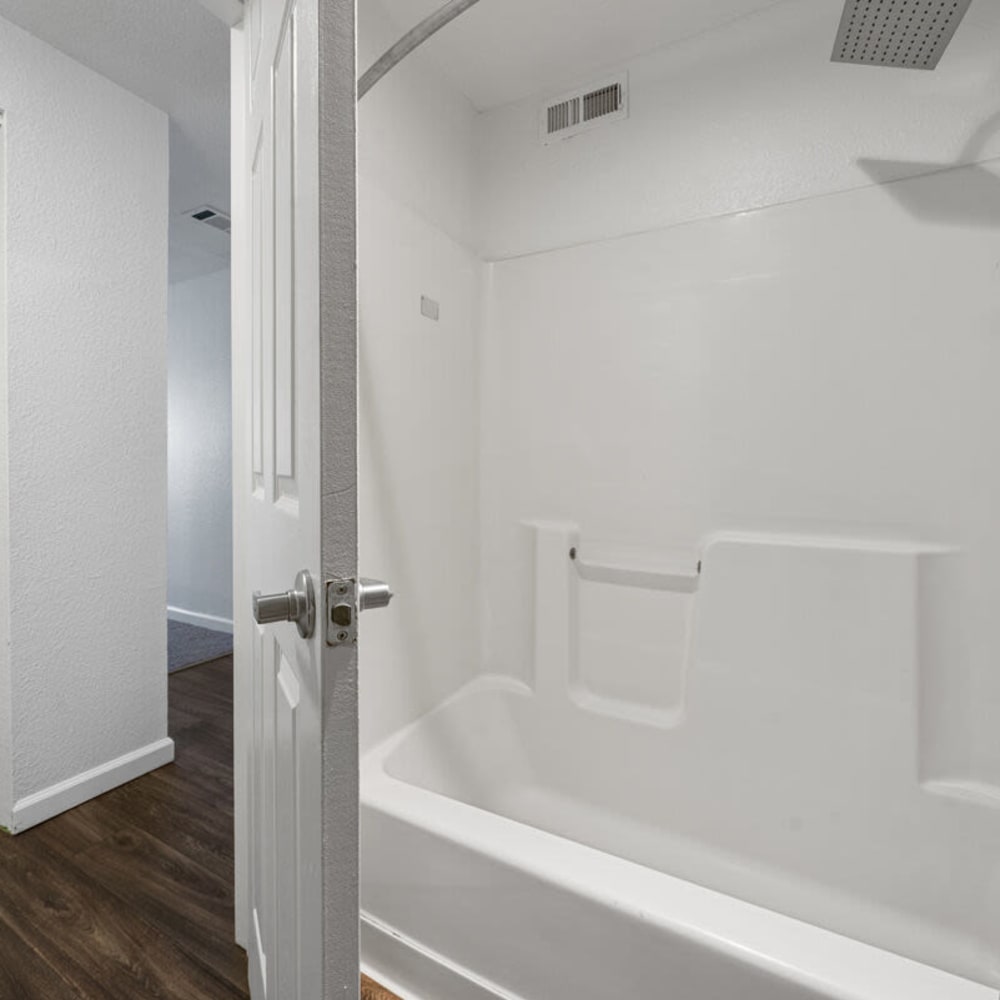 Resident bathroom image featuring a shower at Apex at Sky Valley in Reno, Nevada