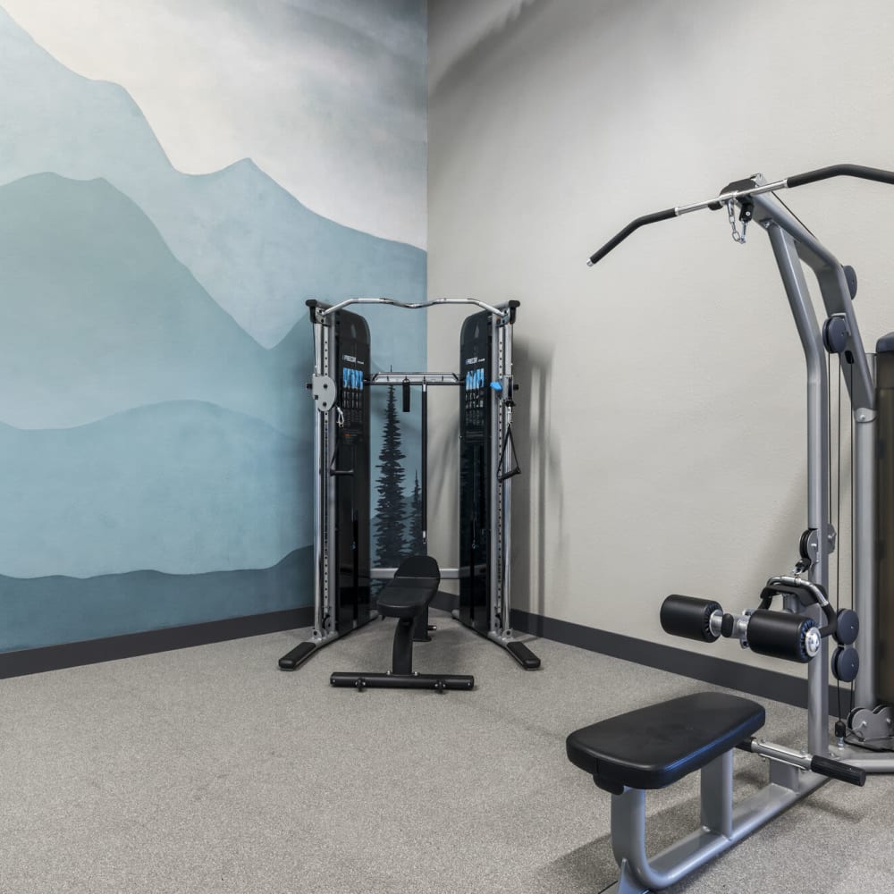 Fitness center with fitness machines at Apex at Sky Valley in Reno, Nevada