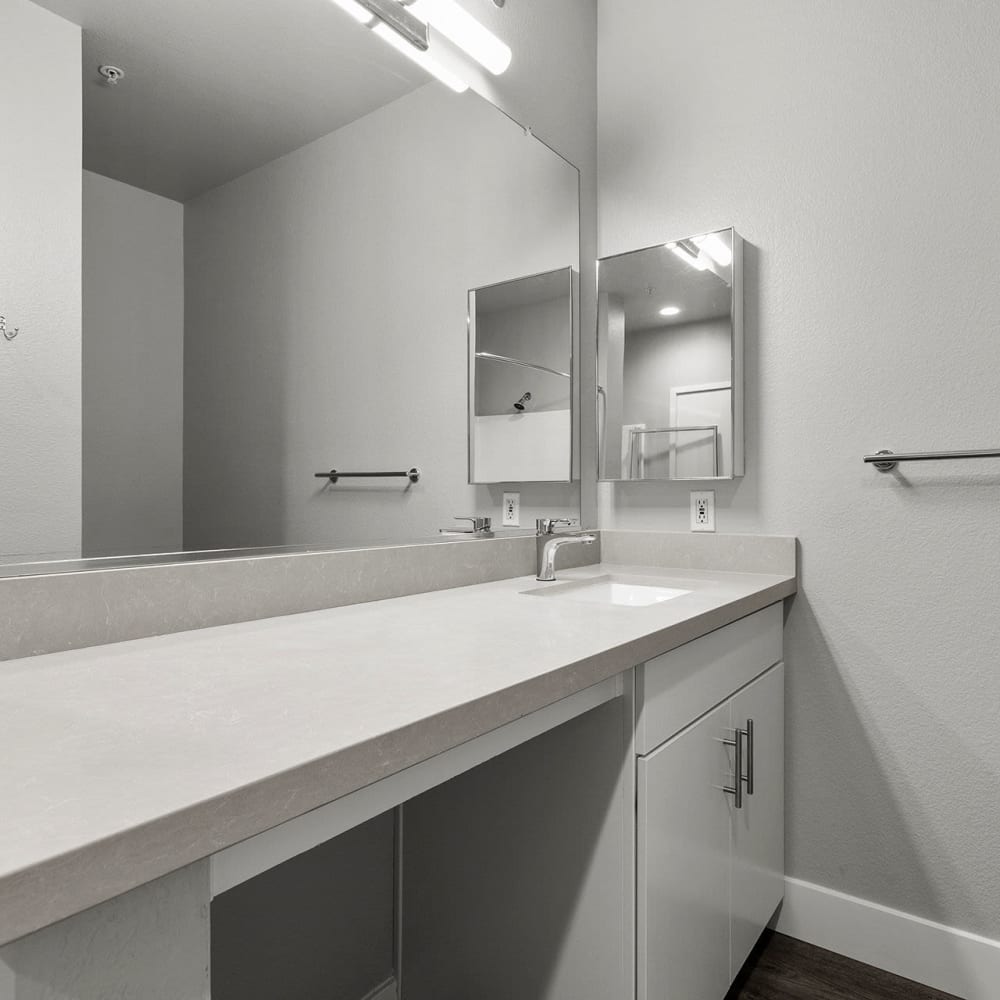 Resident bathroom with great counter space at Arpeggio in Pasadena, California
