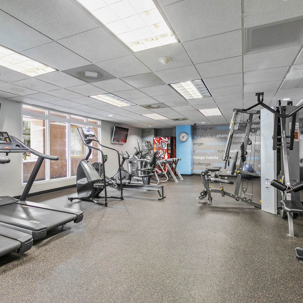 Fitness center with treadmills at Arpeggio in Pasadena, California