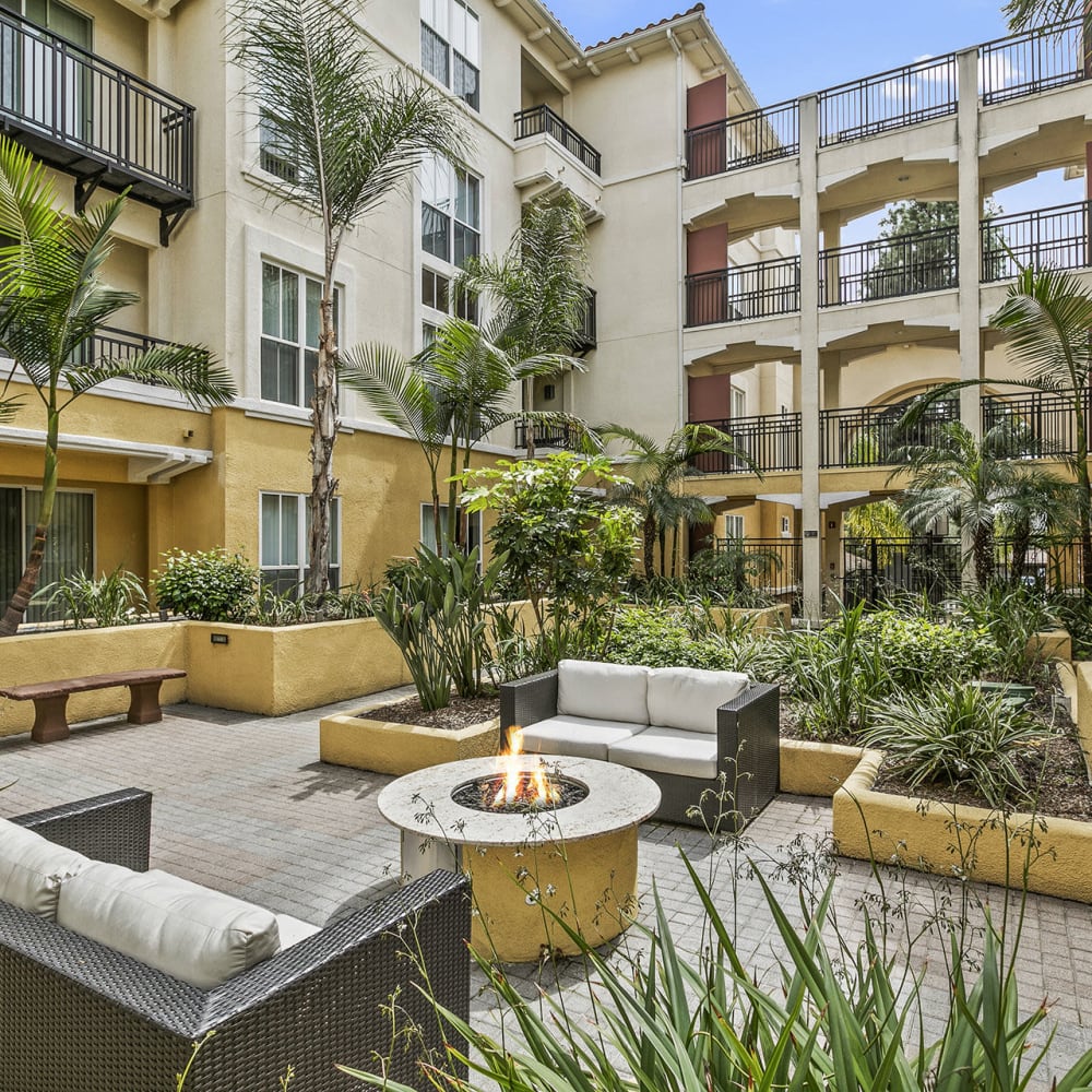 Courtyard with an outdoor firepit at Arpeggio in Pasadena, California