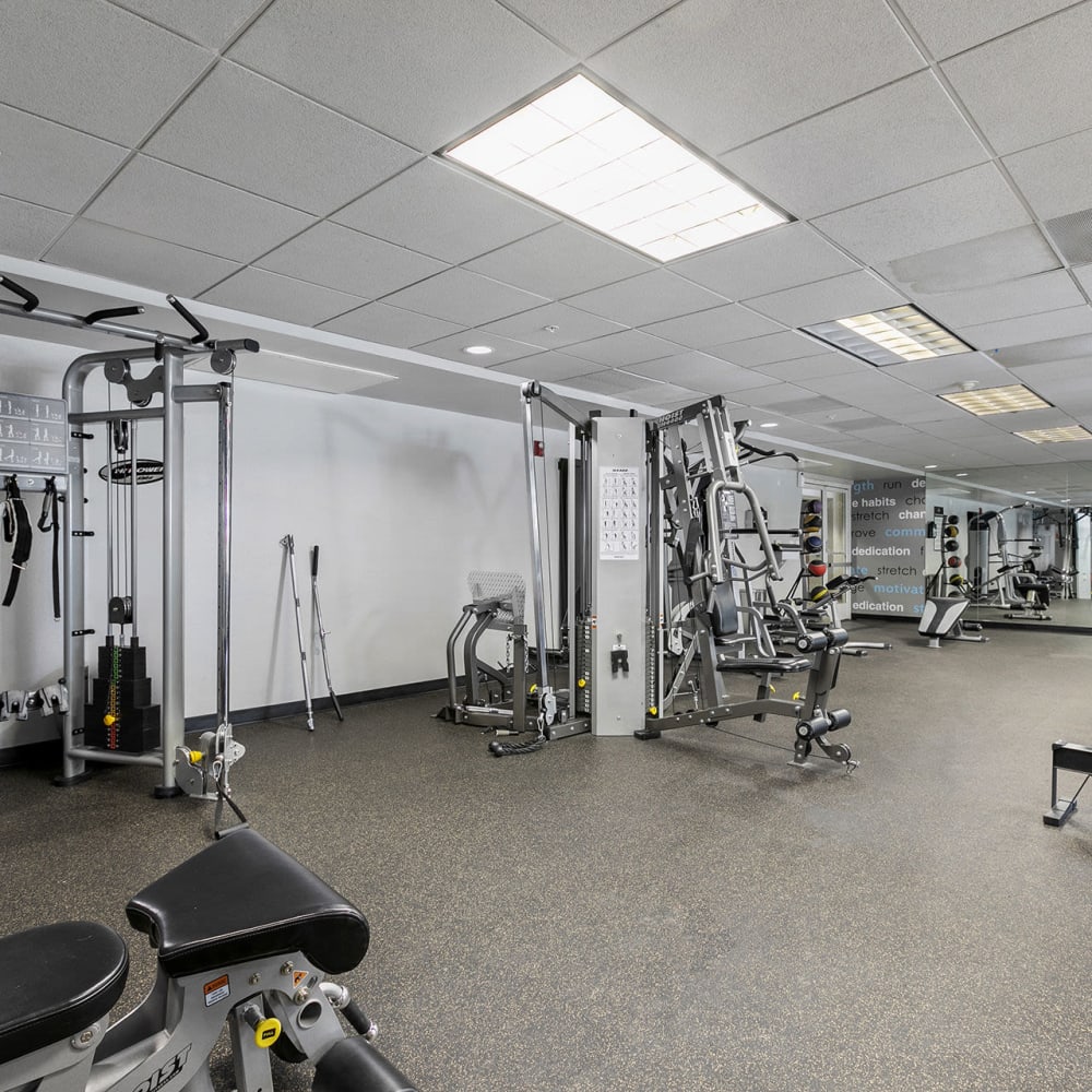 Fitness center with exercise machines at Arpeggio in Pasadena, California