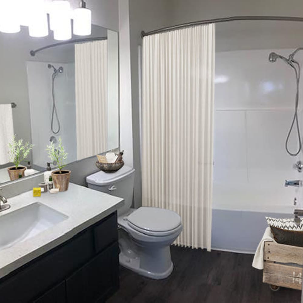 Bathroom with great lighting at Blix32 Apartments in Toluca Lake, California