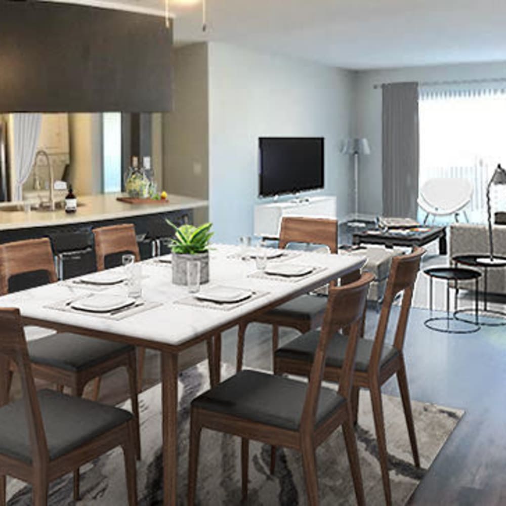 Dinning space featuring a dinner table and chairs at Blix32 Apartments in Toluca Lake, California