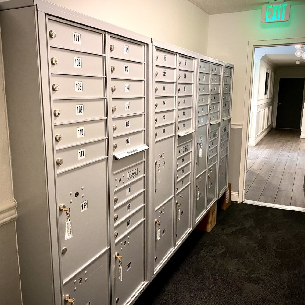 Indoor mailboxes at Bloom Beverly Hills in Los Angeles, California