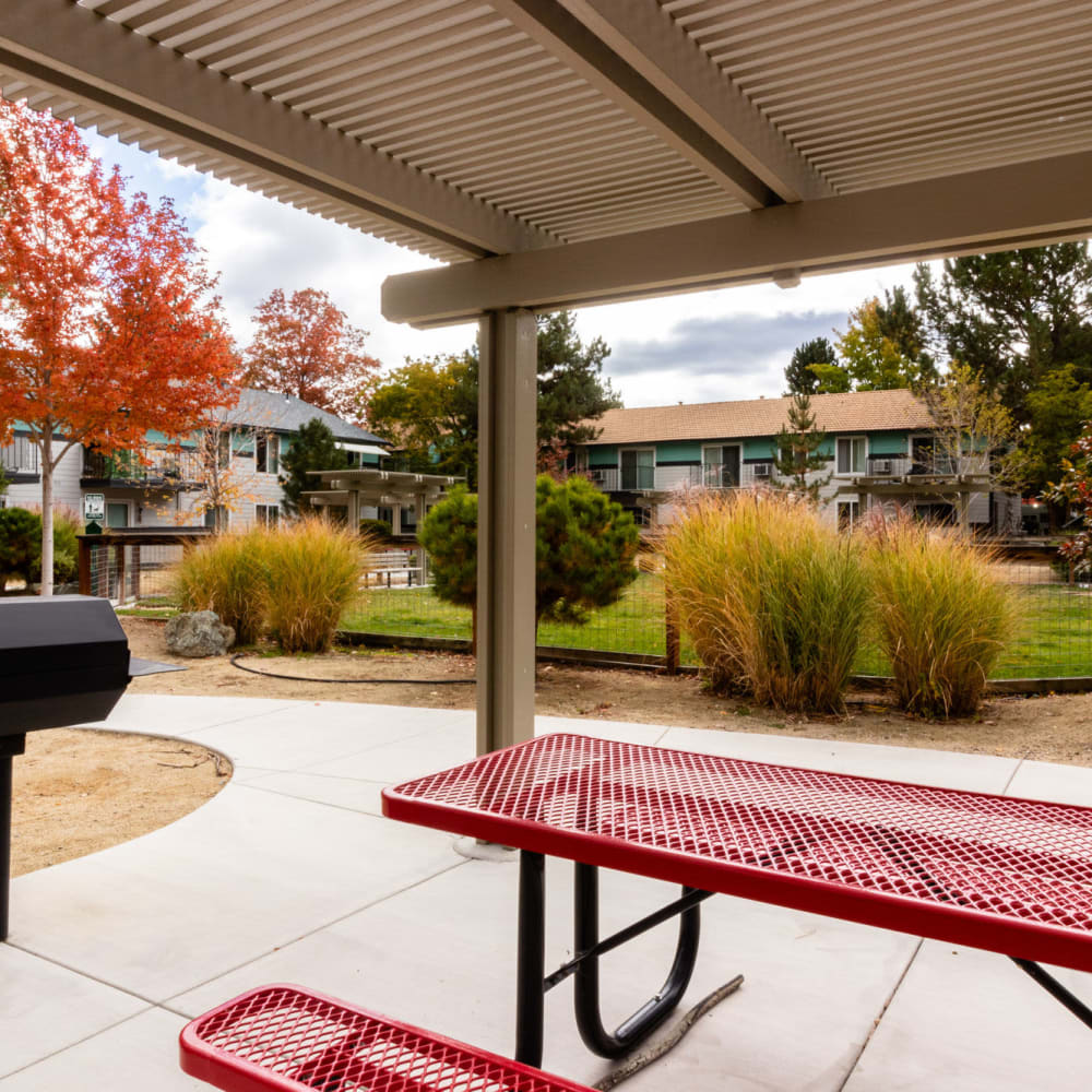 Covered picnic tables at The Element Apartments in Reno, Nevada