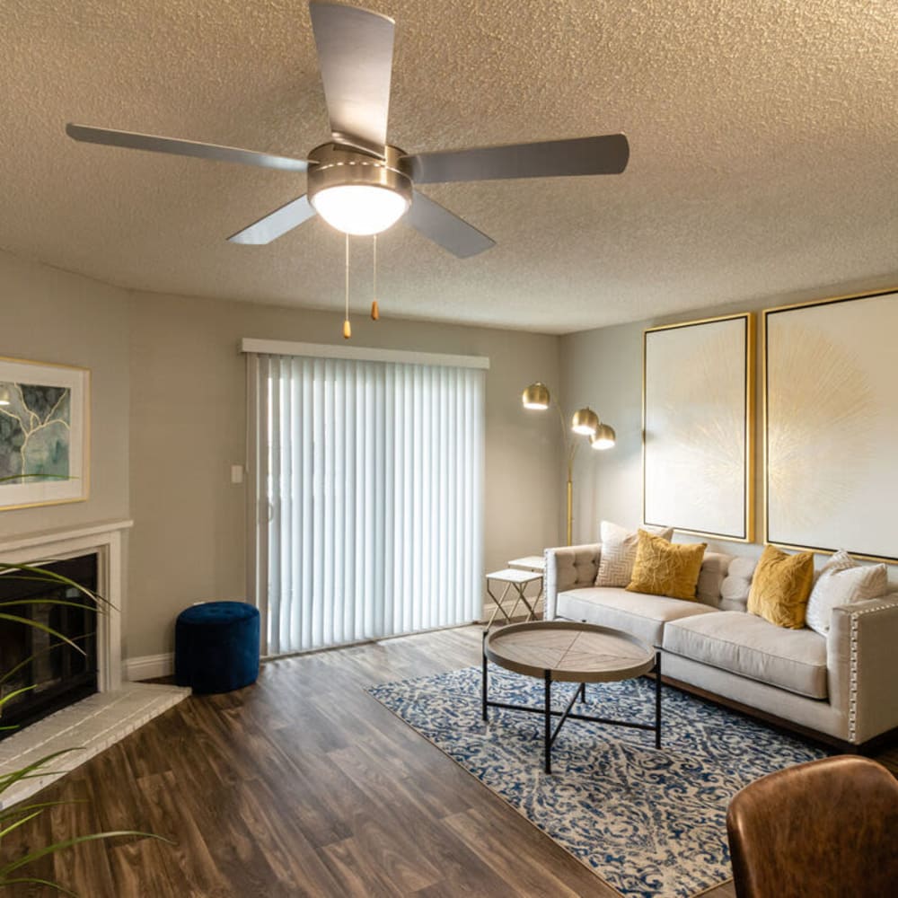 Living space with ceiling fan at Verge in Reno, Nevada