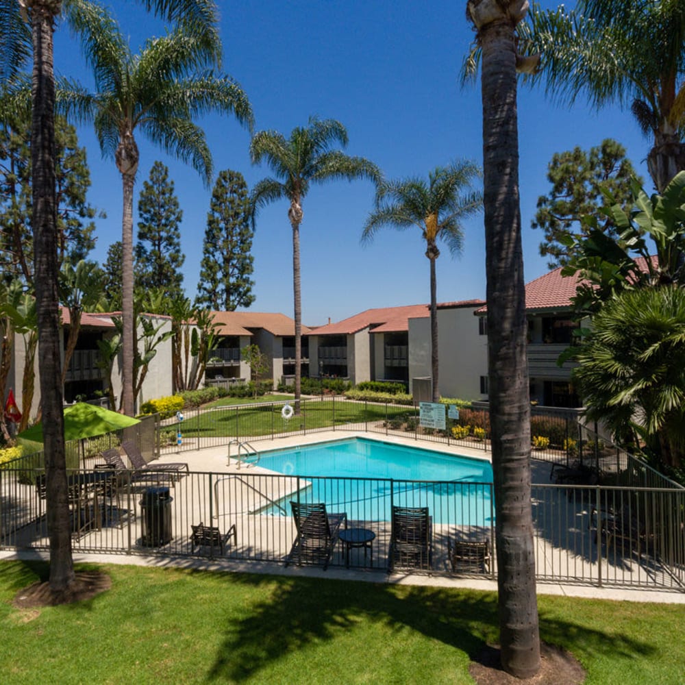 Apartment grounds at Corte Bella in Fountain Valley, California