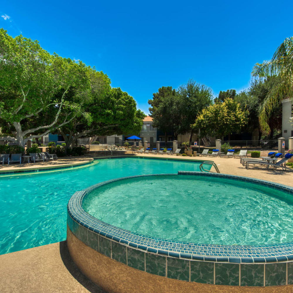Swimming pool area at Galleria Palms in Tempe, Arizona