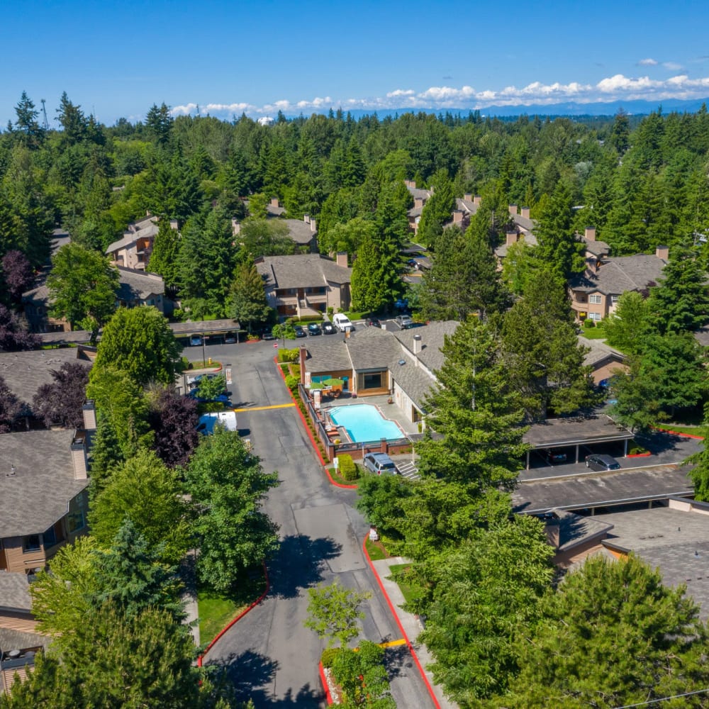 Overhead view of community at The Seasons in Lynnwood, Washington