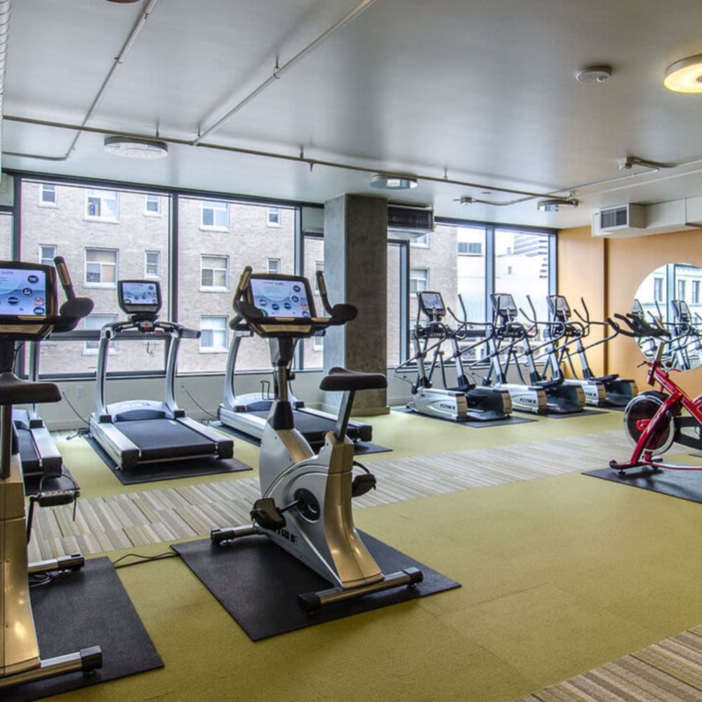 Fitness center with equipment at Viktoria in Seattle, Washington