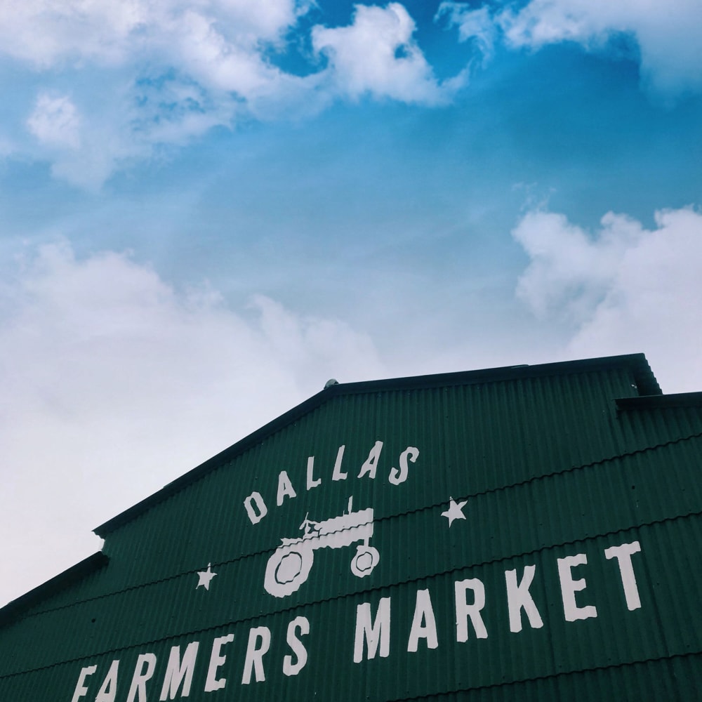 Dallas Farmers Market entrance near Harvest Lofts in Dallas, Texas