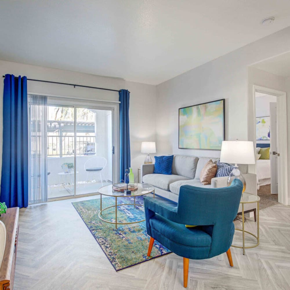 Living space with blue accents Citron in Las Vegas, Nevada