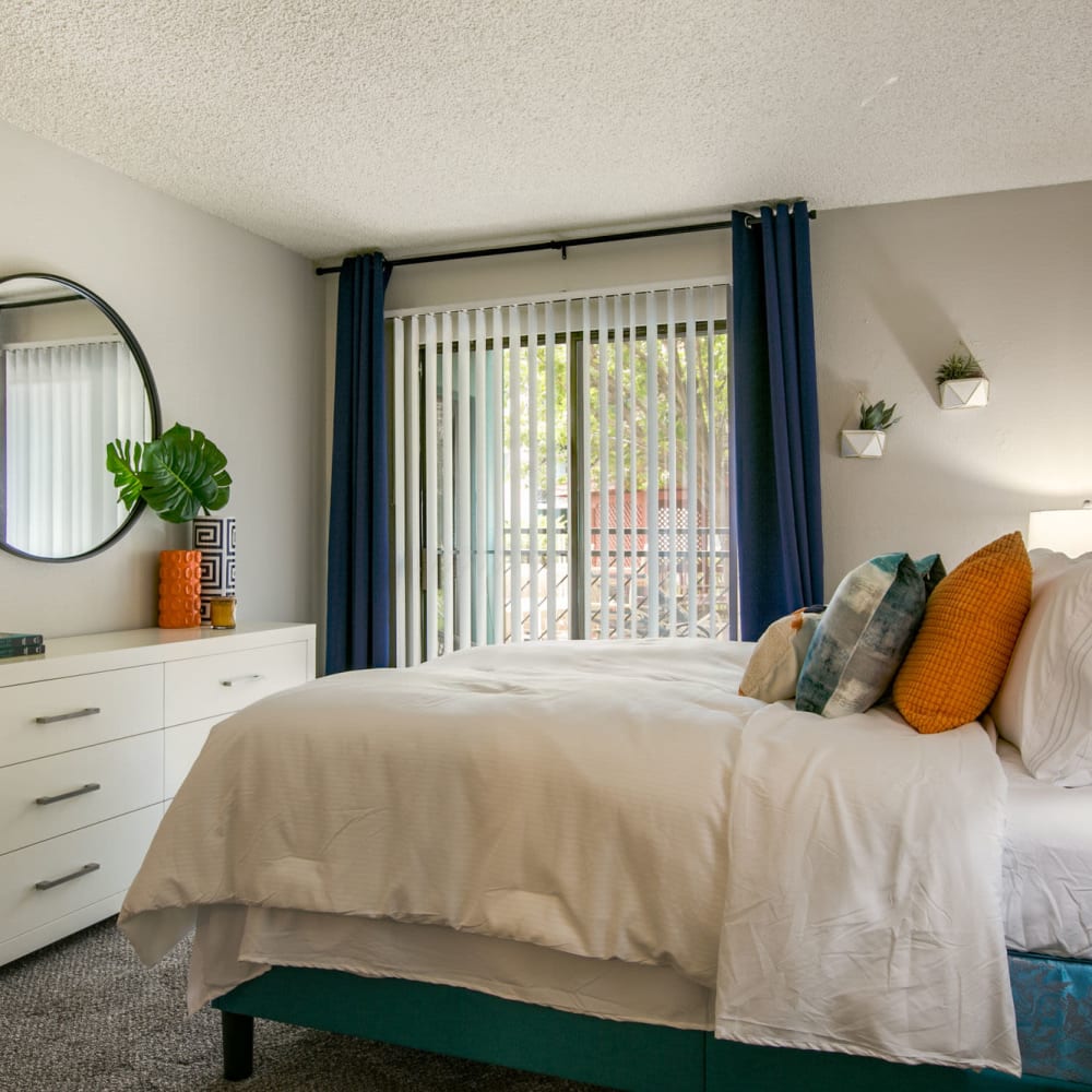 Modern bedrooms at Glo Apartments in Albuquerque, New Mexico