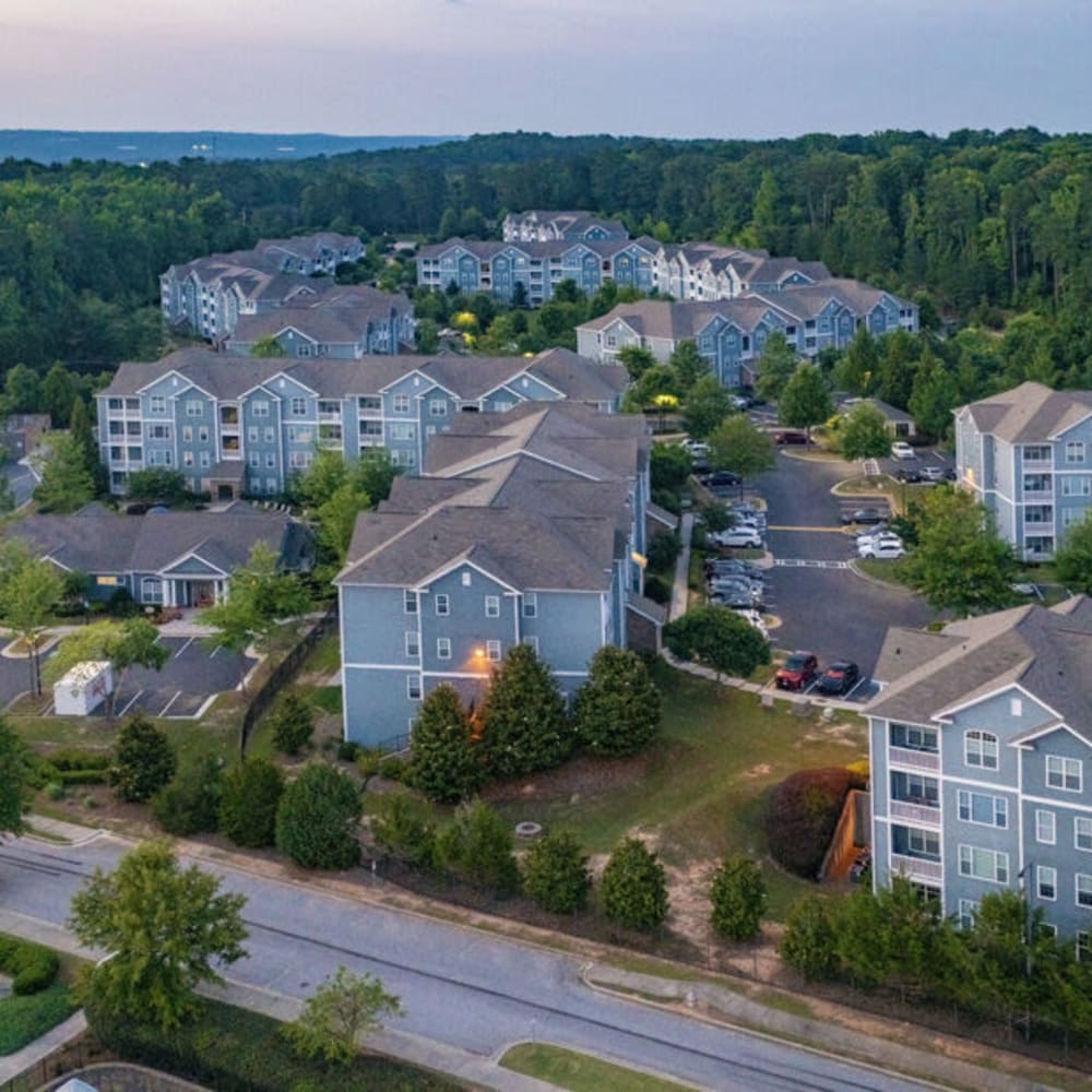 Aerial view of the apartment buildings at The Slate in Atlanta, Georgia