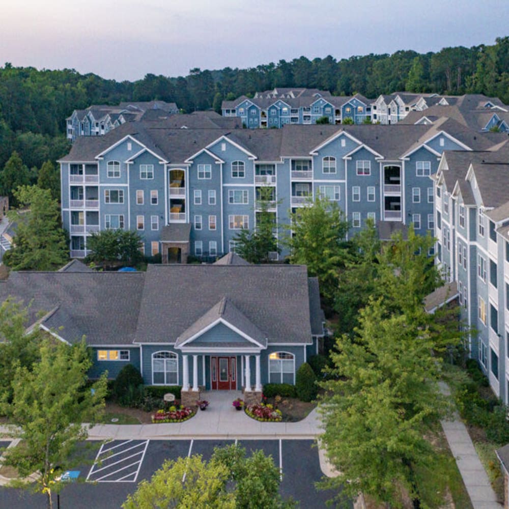 Aerial view of the apartment buildings at The Slate in Atlanta, Georgia