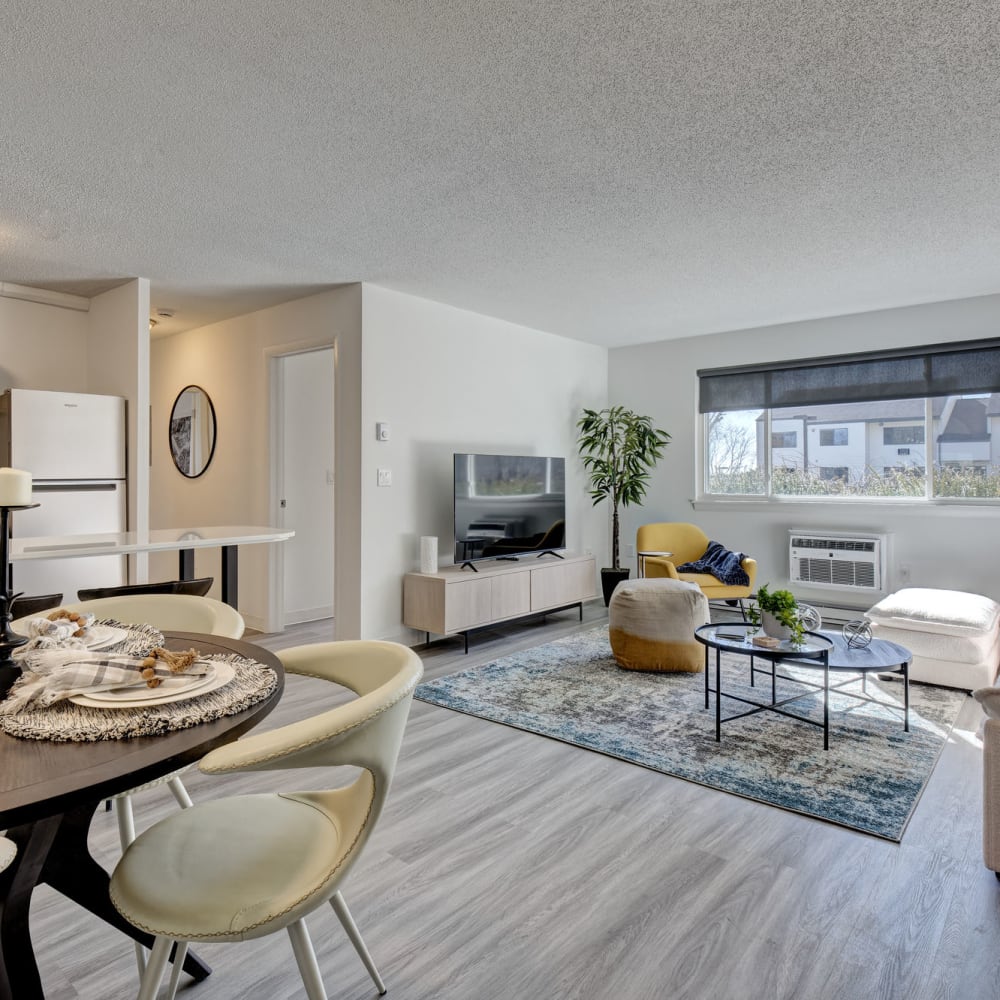Model 1 bedroom apartment living room at GoodHomes Groton in Groton, Connecticut