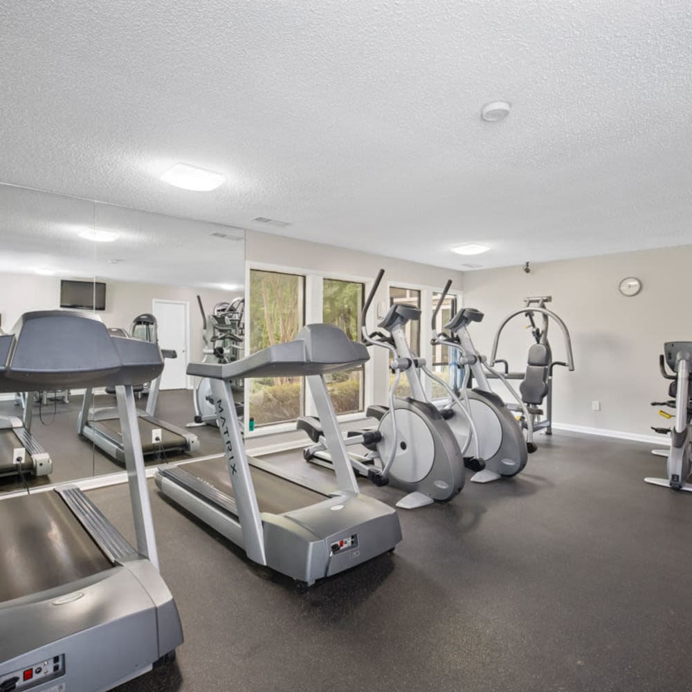 Fitness center with treadmills at Sailboat Bay in Raleigh, North Carolina