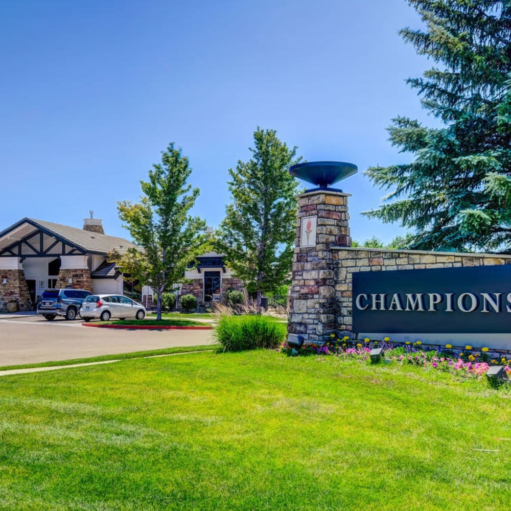 Front entrance sign at Champions in Colorado Springs, Colorado