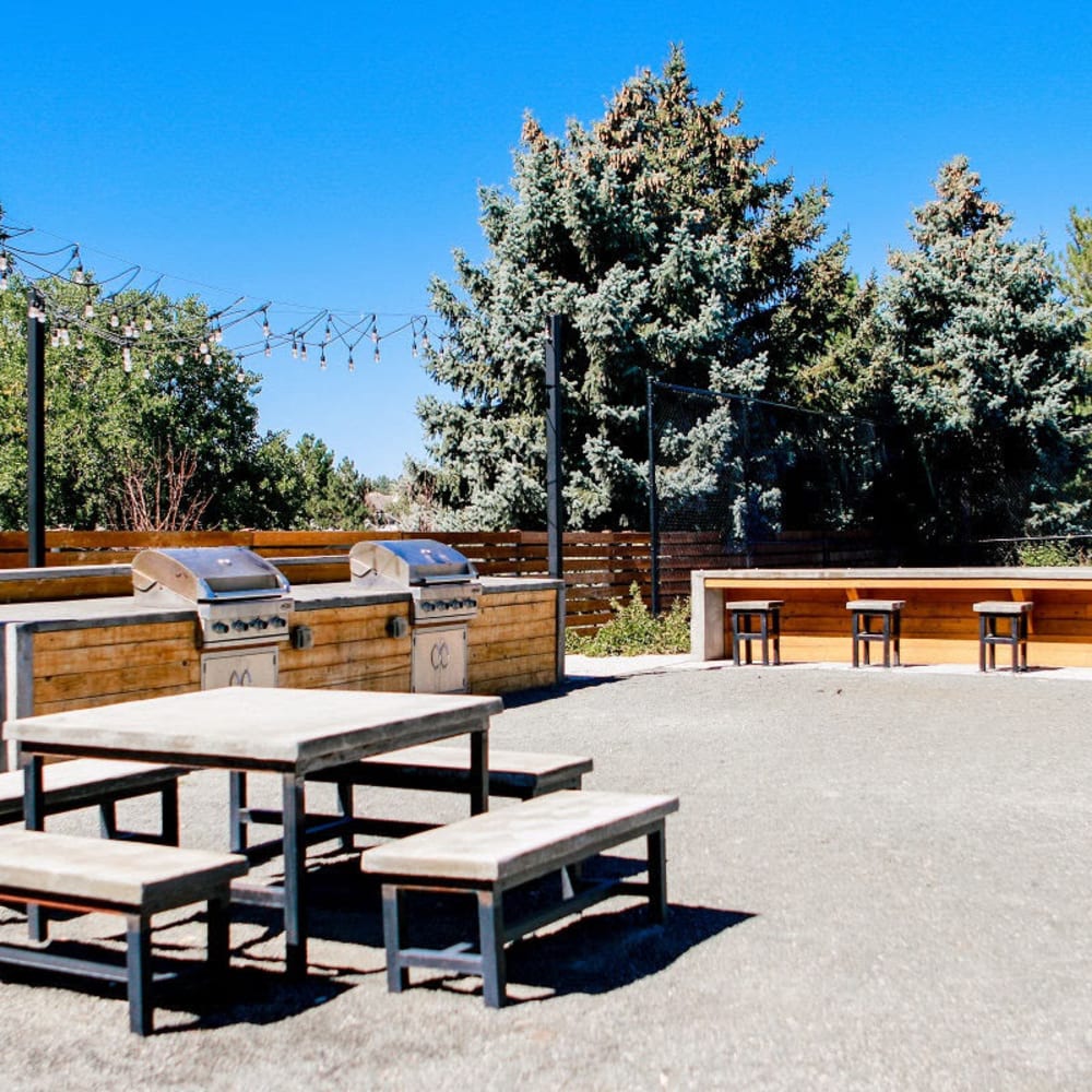 Picnic tables and benches at Magnolia Ridge in Thornton, Colorado