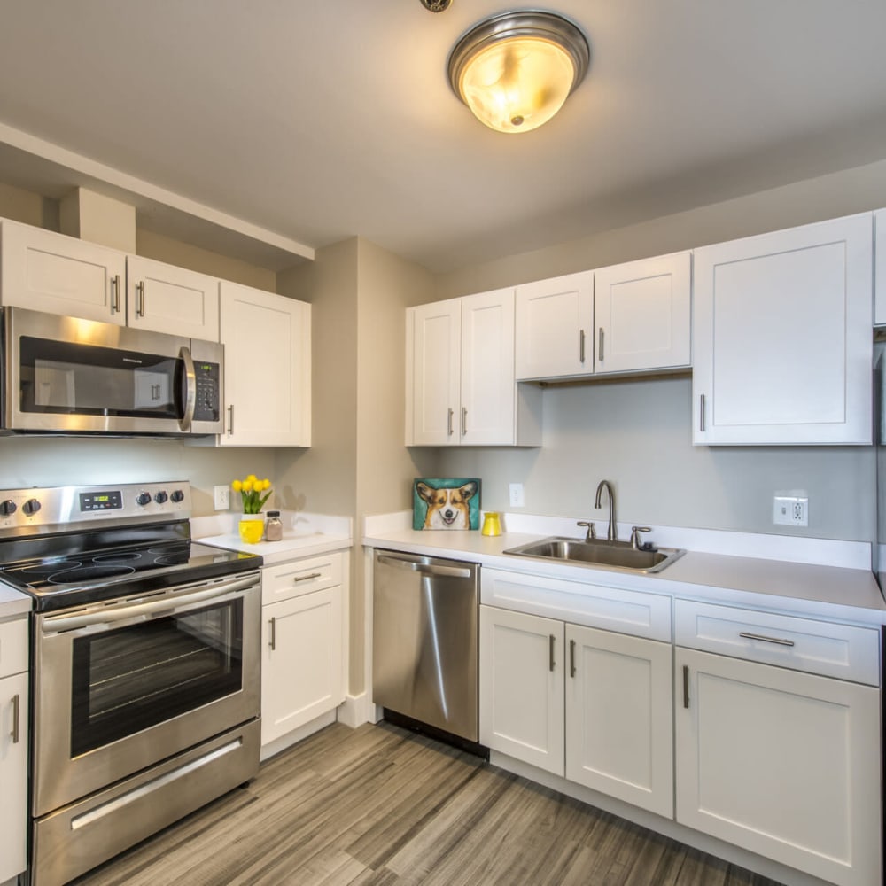 Updated kitchen cabinetry at The 6Hundred in Worcester, Massachusetts