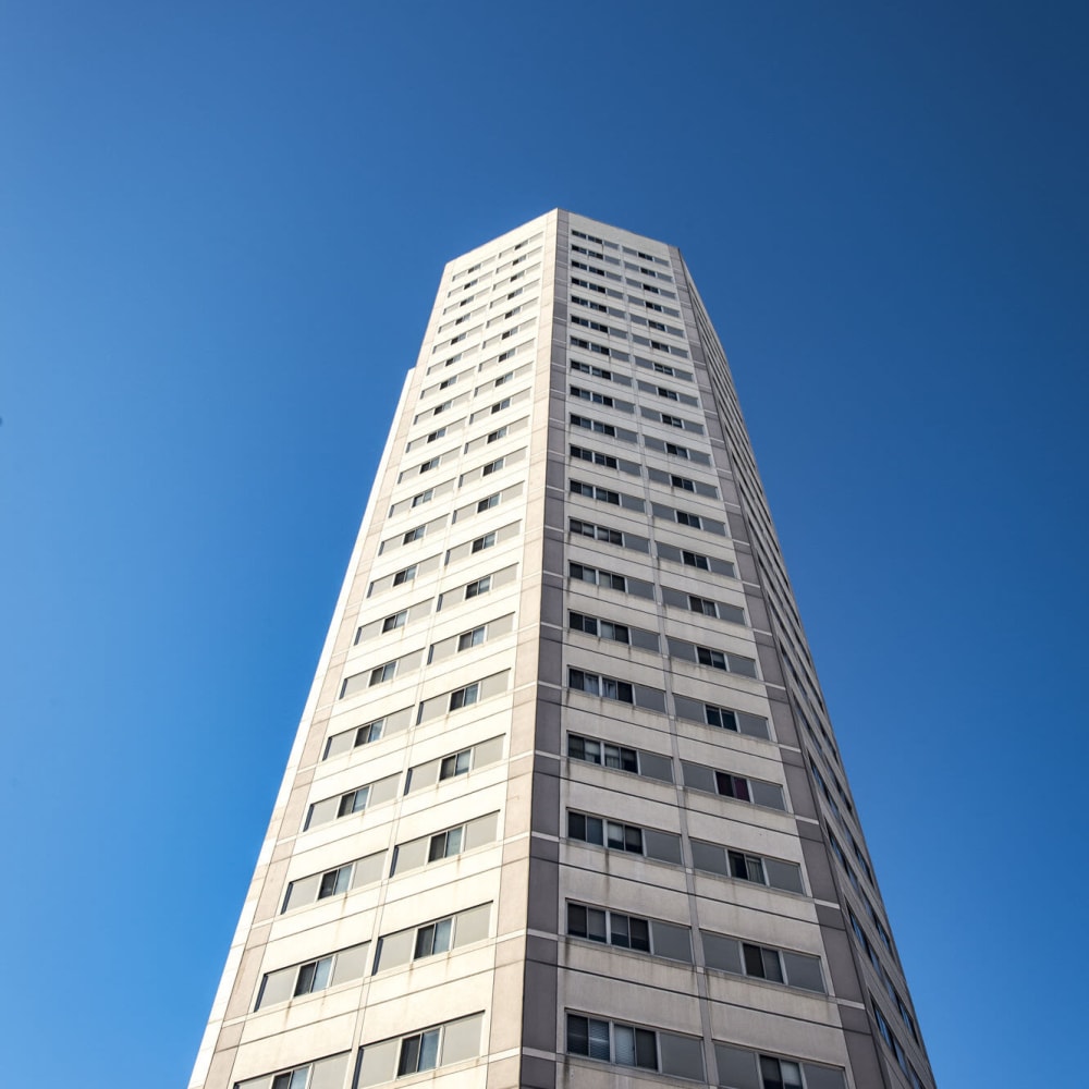Exterior view of apartment building at The 6Hundred in Worcester, Massachusetts