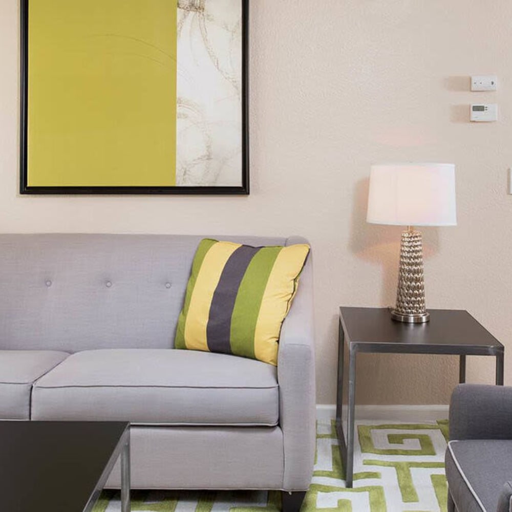 Modern living room furnishings at The Highlands at Grand Terrace in Grand Terrace, California