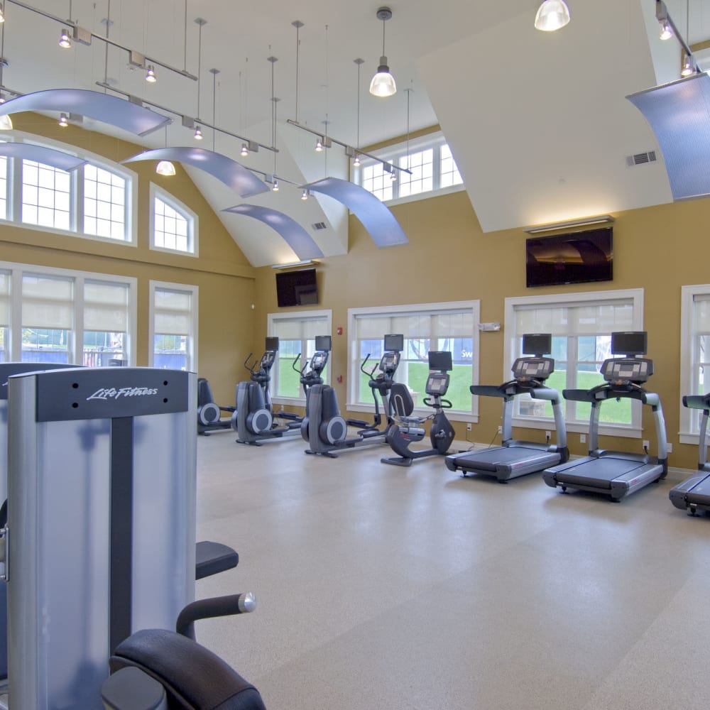 Fitness center with treadmills at The Preserve at Cohasset in Cohasset, Massachusetts