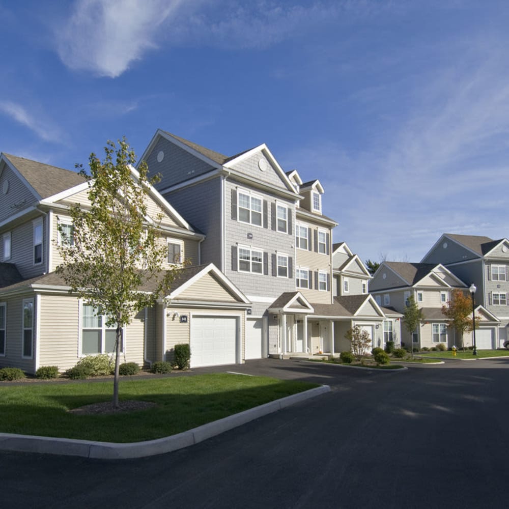Exterior view of apartment buildings at The Preserve at Cohasset in Cohasset, Massachusetts