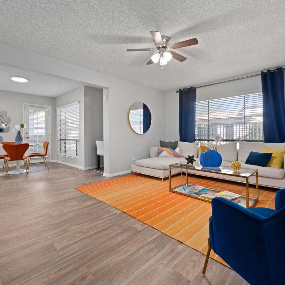 Living space with large windows at The Pointe at South Mountain in Phoenix, Arizona
