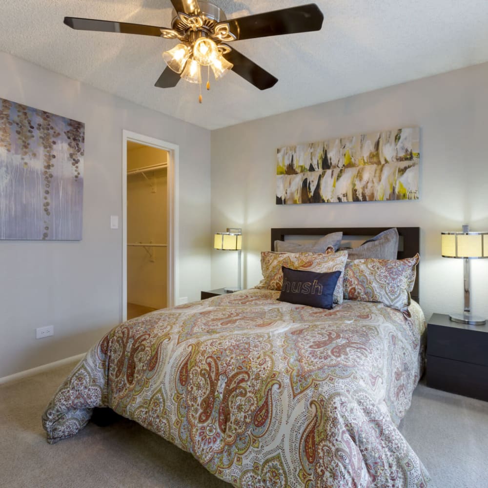Master bedroom with plush carpeting at The Pointe at South Mountain in Phoenix, Arizona